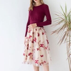 3D BUTTERFLY MESH SPLICED KNIT DRESS